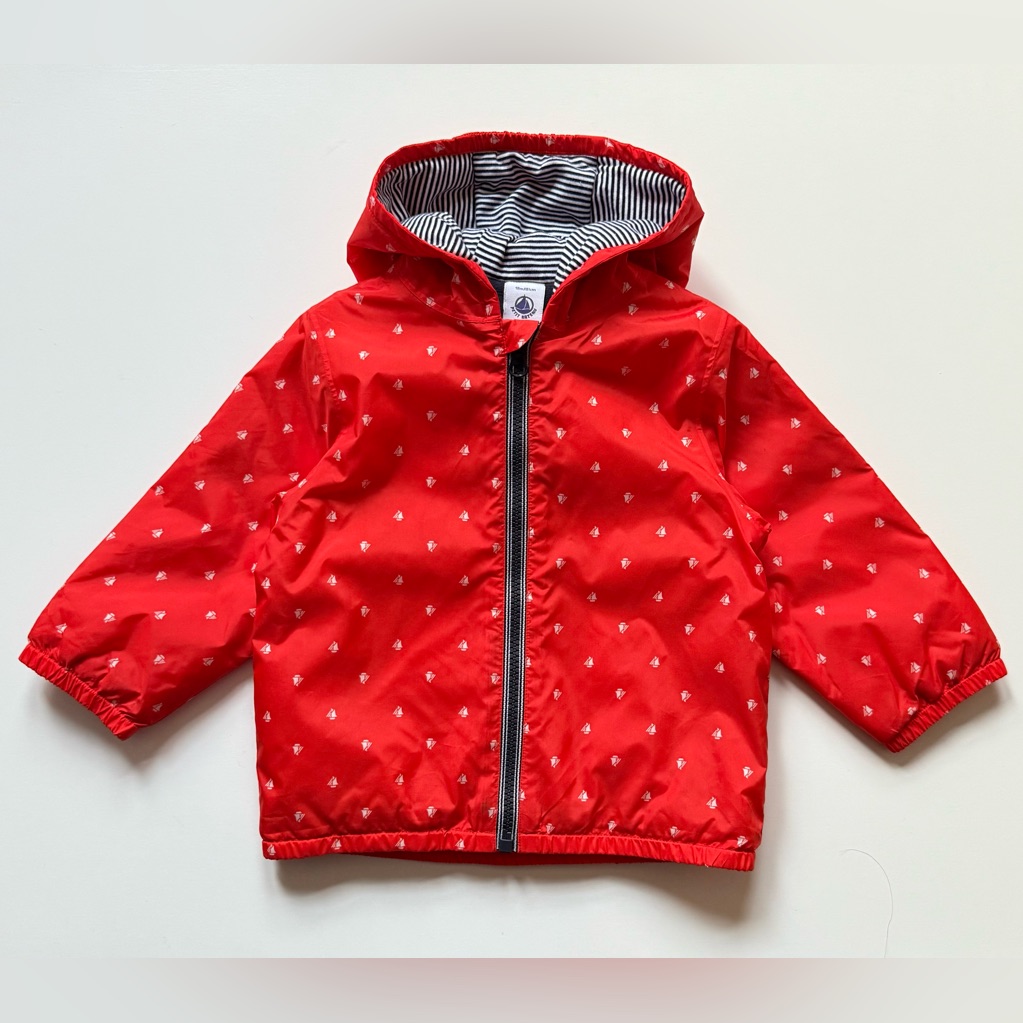 Petit Bateau Kids Unisex Red Sailboat Print Fleece-Lined Jacket - Size 18m